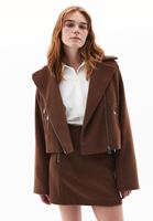 Women Brown Wool Blended Crop Jacket