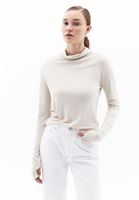 Women Beige Wool Blended Turtle Neck Tshirt