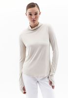 Women Beige Wool Blended Turtle Neck Tshirt