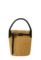 Women Black Straw Bag with Buckle Detail