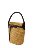 Women Black Straw Bag with Buckle Detail