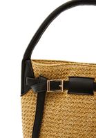 Women Black Straw Bag with Buckle Detail