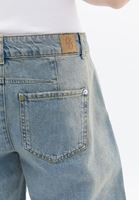 Bayan Mavi Orta Bel Barrel-Fit Denim Pantolon