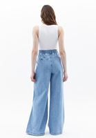 Women Blue Mid Rise Wide Leg Pants