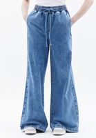 Women Blue Mid Rise Wide Leg Pants