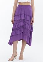 Women Purple Ruffle Detailed Asymmetric Cut Skirt