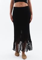 Women Black High Rise Tassel Detailed Skirt