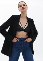 Women Black Bralette with Pipe Detail