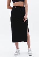 Women Black High Rise Cargo Midi Skirt