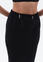 Women Black High Rise Cargo Midi Skirt