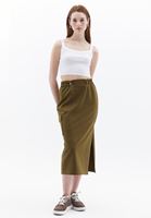 Women Green High Rise Cargo Midi Skirt