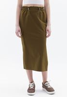 Women Green High Rise Cargo Midi Skirt