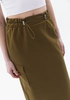 Women Green High Rise Cargo Midi Skirt