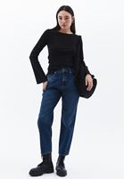 Women Blue Ultra High Rise Mom-fit Pants