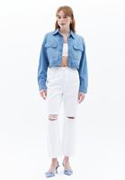 Women Blue Crop Denim Shirt