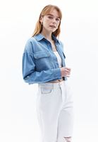 Women Blue Crop Denim Shirt