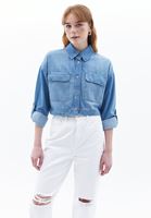 Women Blue Crop Denim Shirt