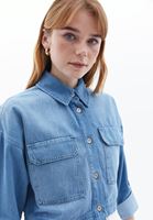 Women Blue Crop Denim Shirt