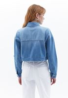 Women Blue Crop Denim Shirt