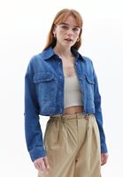 Women Blue Crop Denim Shirt