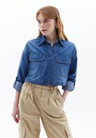 Women Blue Crop Denim Shirt