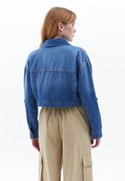 Women Blue Crop Denim Shirt