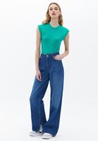 Women Blue Mid Rise Straight Fit Pants