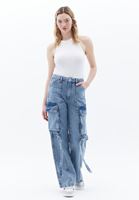 Women Blue High Rise Pants with Cargo Pockets