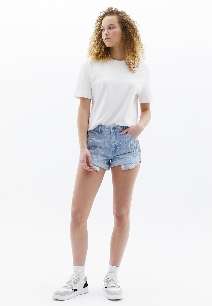Women Blue Mid Rise Denim Shorts