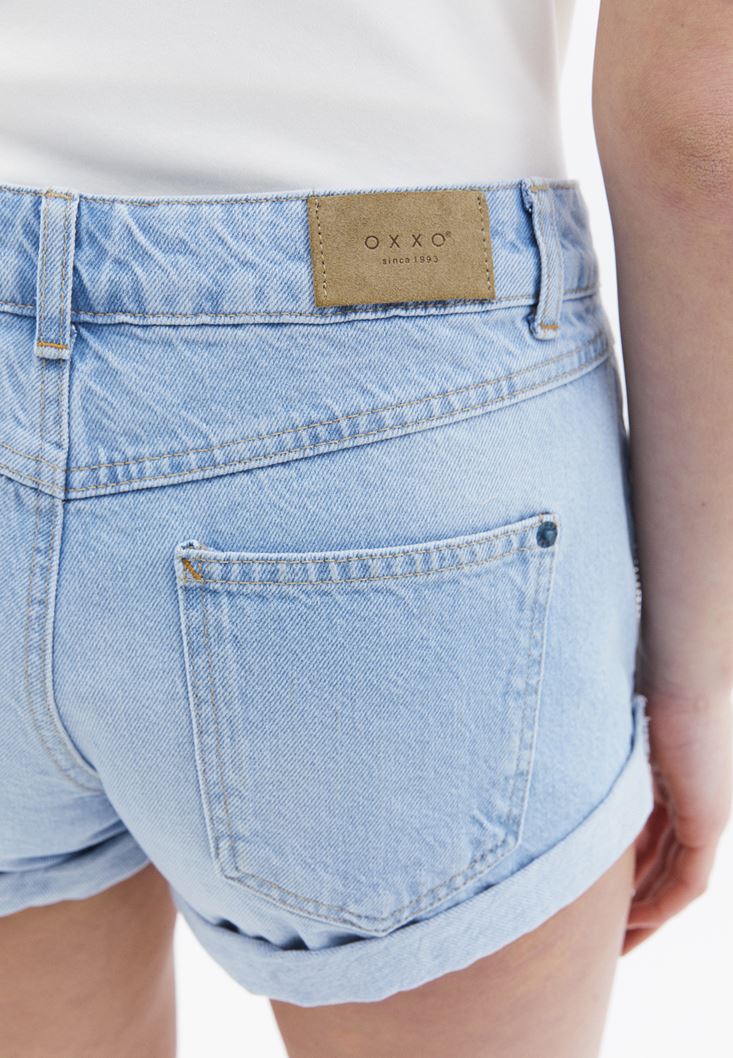 Women Blue Mid Rise Denim Shorts