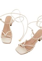 Women Cream Heels with Lace Up Detail