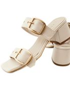 Women Beige Mules with Buckle Detail