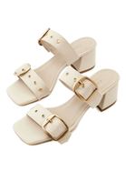 Women Beige Mules with Buckle Detail