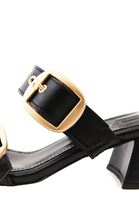 Women Black Mules with Buckle Detail