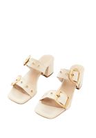 Women Beige Mules with Buckle Detail