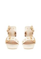 Women Beige Mules with Buckle Detail