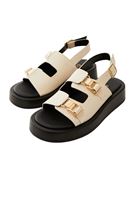 Women Cream Double Strap Sandals