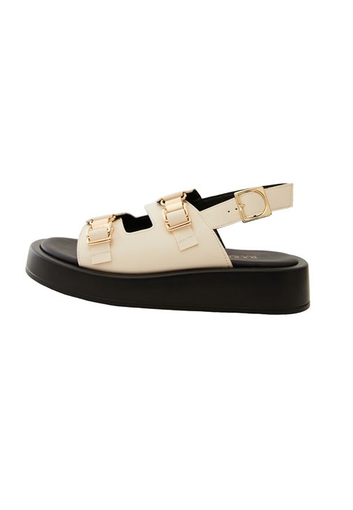 Cream Double Strap Sandals Online Shopping | OXXOSHOP