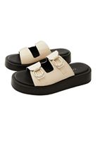 Women Cream Double Strap Mules