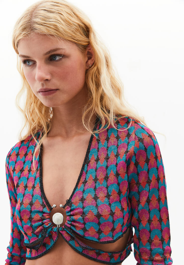 Women Mixed Crop top with Buckle Detail