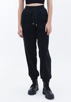 Women Black Cotton Blended Mid Rise Jogger Pants