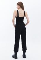 Women Black Cotton Blended Mid Rise Jogger Pants