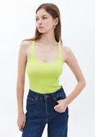 Women Green Cotton Blended Scope Neck Singlet