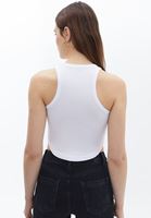 Women White Rhinestone detailed crop singlet