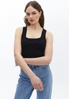 Women Black Square Neck Cotton Singlet