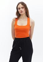 Women Orange Square Neck Cotton Singlet