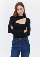 Women Black High Neck Tshirt with Long Sleeves