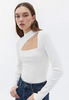 Women Cream High Neck Tshirt with Long Sleeves