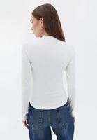 Women Cream High Neck Tshirt with Long Sleeves