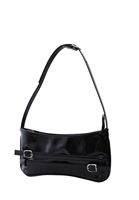 Women Black Baguette Bag with Buckle Detail